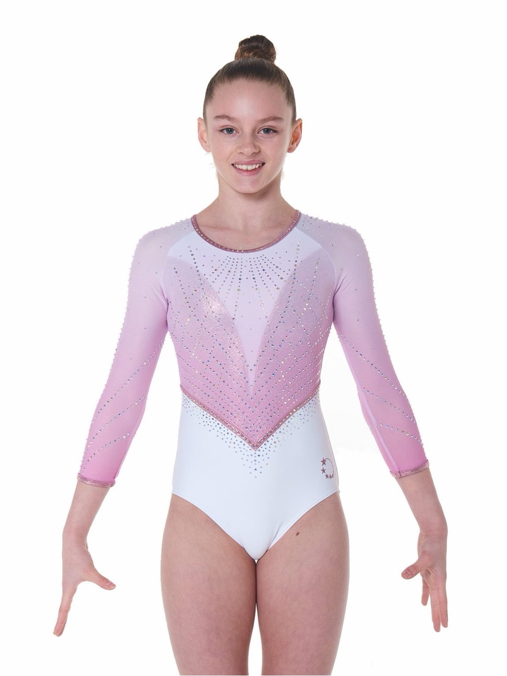 GLITZ LONG SLEEVE LEOTARD IN BLUSH OMBRÉ